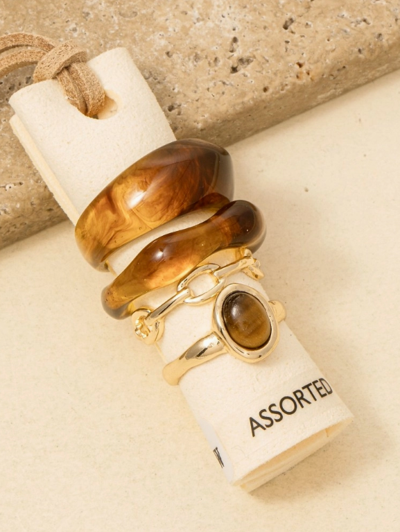 Marielle Band Ring Set - Gold/Brown