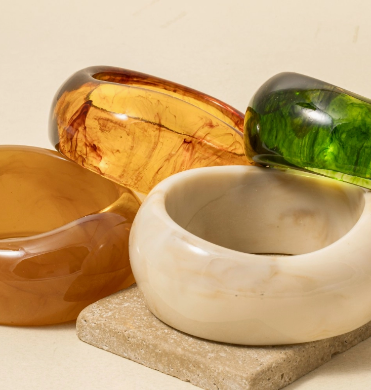 Lucia Large Marble Bangle - Ivory