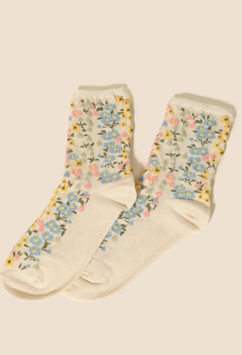 Daisy Flower Socks - Beige