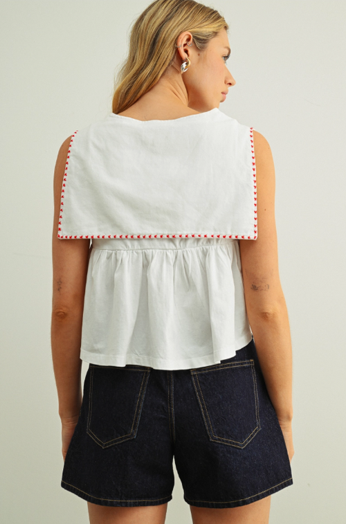 Marina Sailor Collar Top White/Red