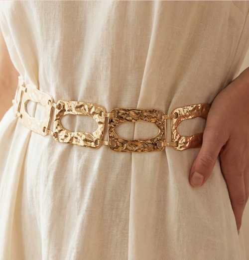 Mila Hammered Link Belt - Gold