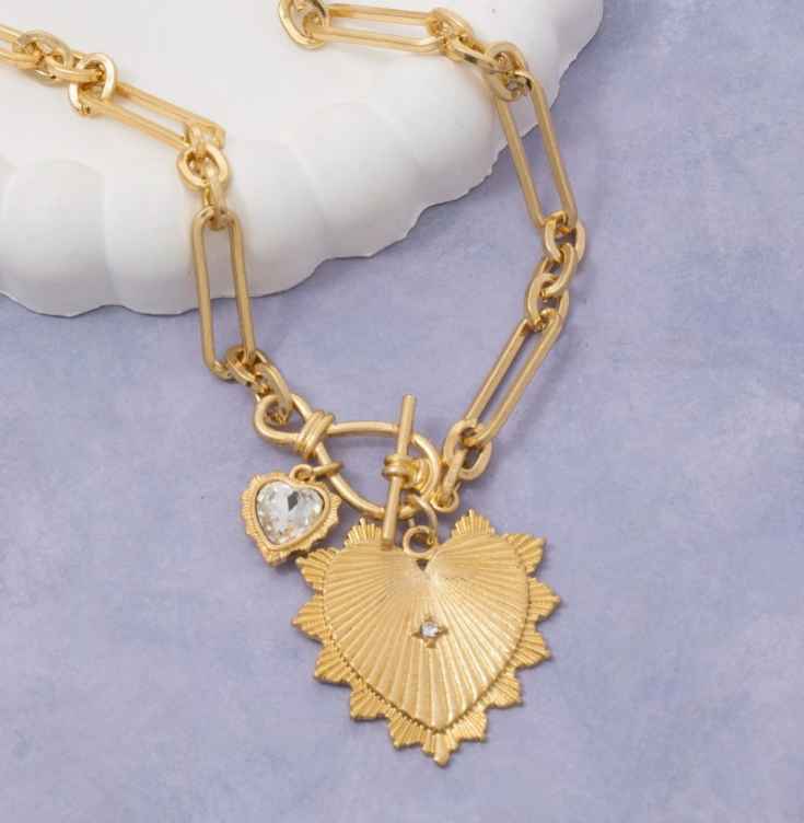 Julieta Double Heart Chain Necklace Gold