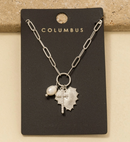 Rosalie Pearl & Heart Charm Cross Necklace – Silver