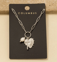 Rosalie Pearl & Heart Charm Cross Necklace – Silver