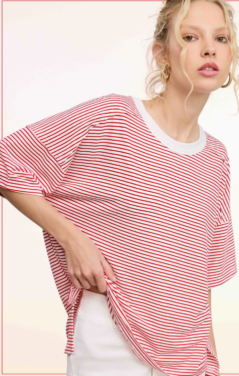 Ana Striped Top - Tomato
