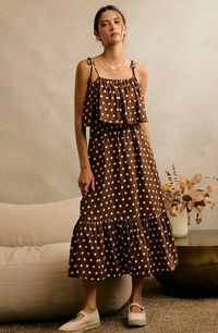 Margarette Polka Dot Midi Dress - Brown