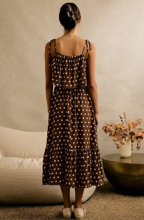 Margarette Polka Dot Midi Dress - Brown