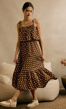 Margarette Polka Dot Midi Dress - Brown