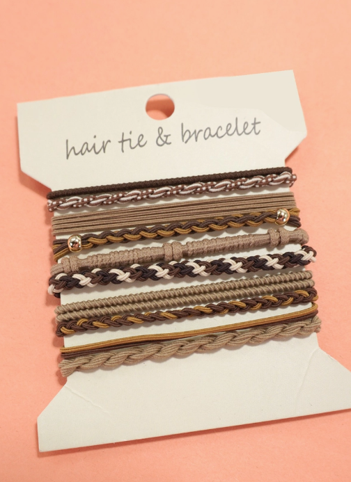 Sage Boho Hair Tie Bracelet Set – Brown