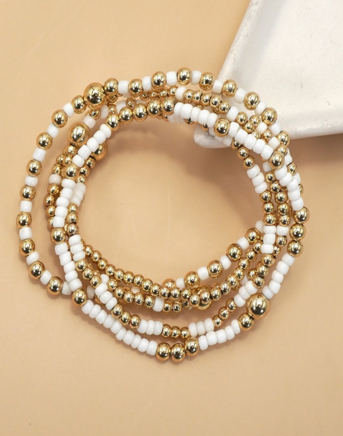 Elaine Beaded Bracelet Set - Gold & White