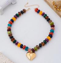 Amora Multicolor Beaded Heart Necklace - Gold
