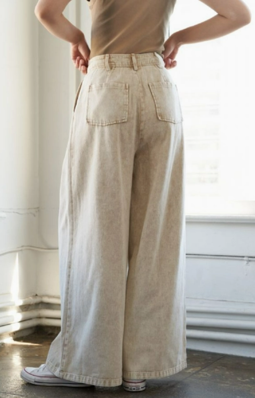 Wide-leg Washed Long Jeans Taupe