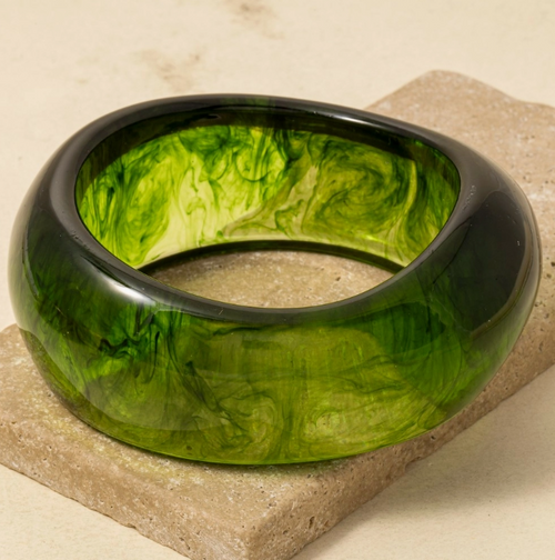 Lucia Large Marble Bangle - Green