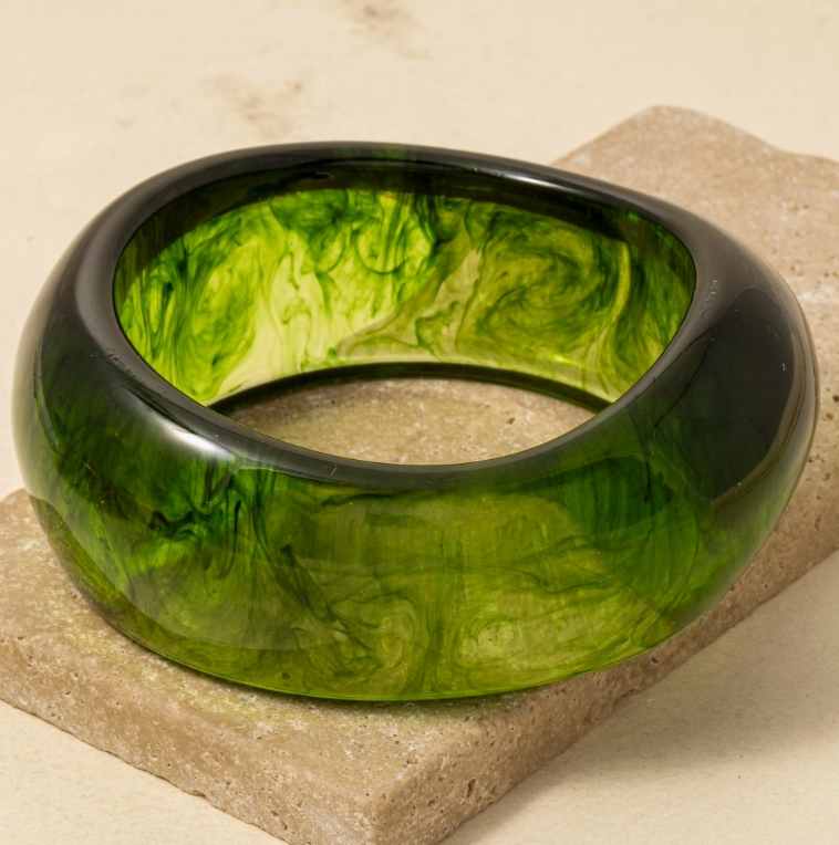 Lucia Large Marble Bangle - Green