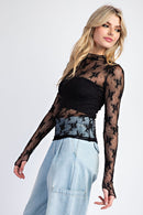 Luxe Lace Long Sleeve Top Black