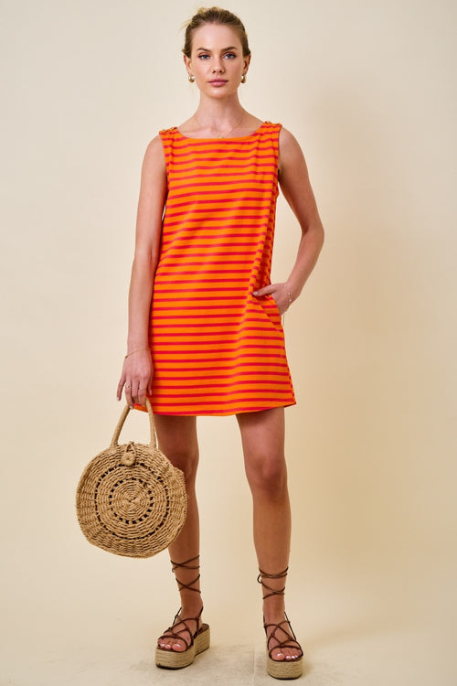 Lydia Stripe Shift Dress – Sunkist/Pink