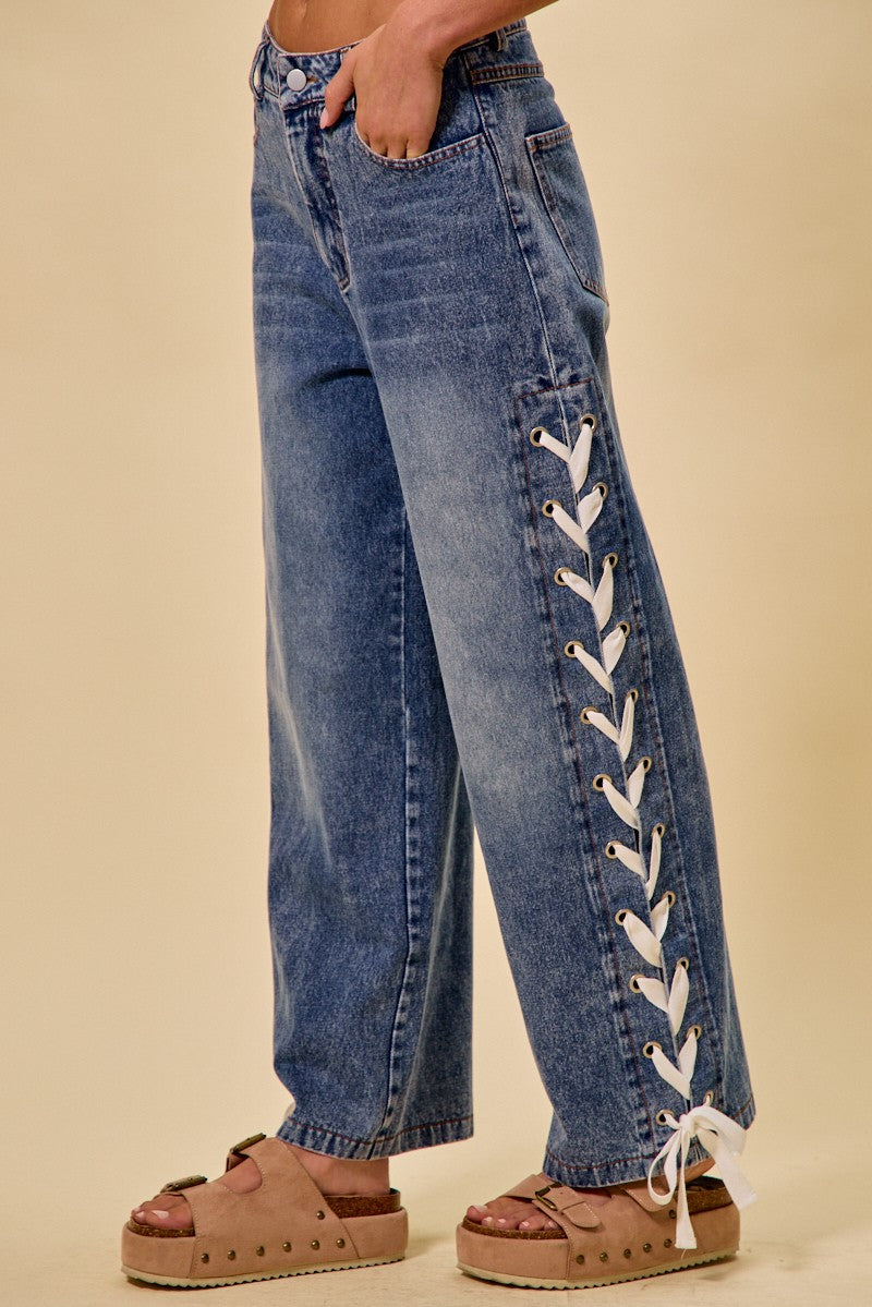 Lena Lace-Up Straight Leg Denim