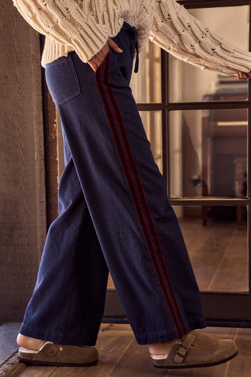 Aurora Velvet Trim Wide-Leg Denim