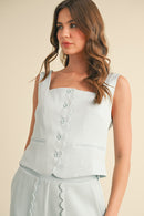 Scalloped Vest Top Sky Blue