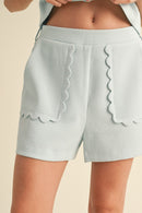Scalloped High Waist Short Sky Blue