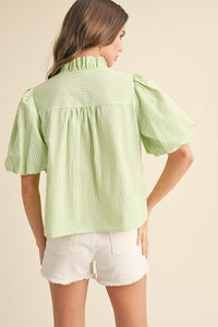 Ruffled Button Down Top Lime Green