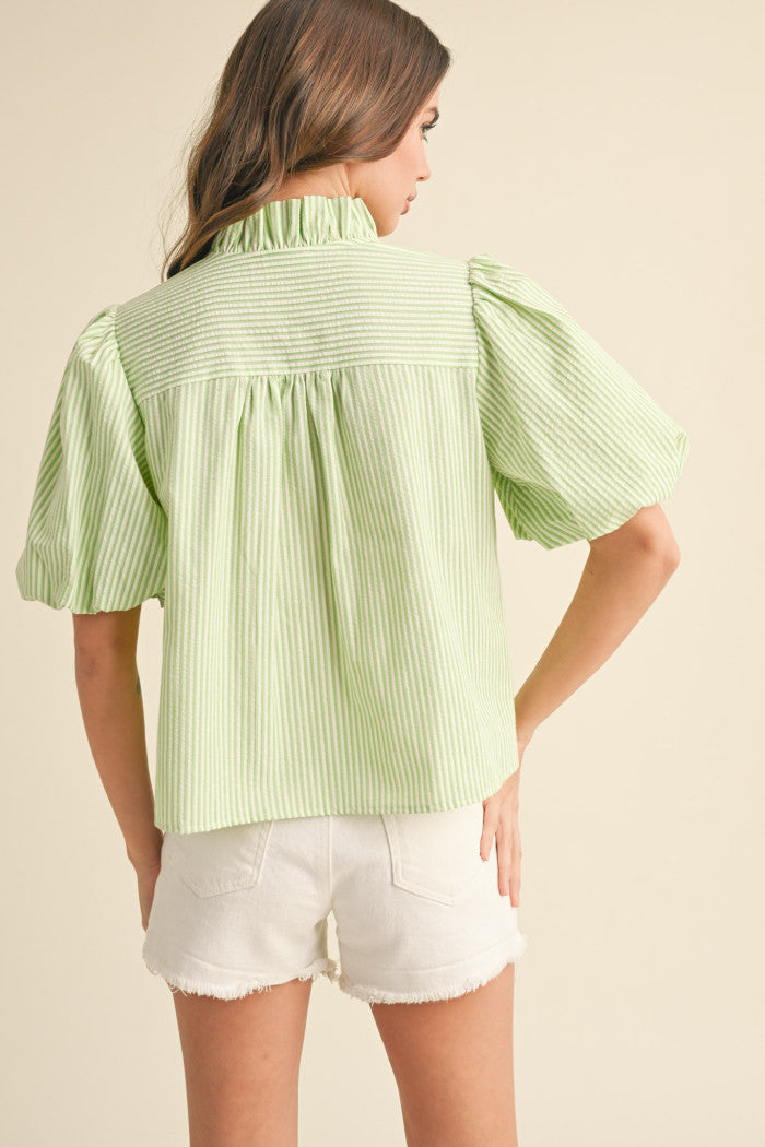 Ruffled Button Down Top Lime Green