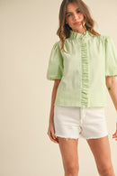 Ruffled Button Down Top Lime Green
