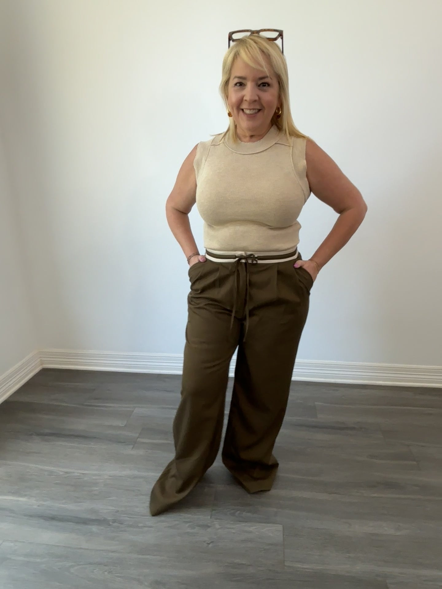Shannon Contrast Tie Wide Leg Trousers Coffee