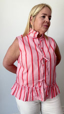 Lin Stripe Self-Tie Blouse