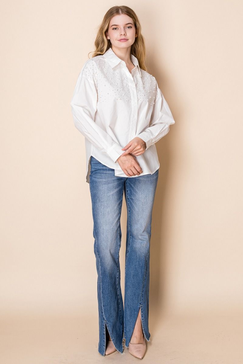Pearl Luxe Button Down Top